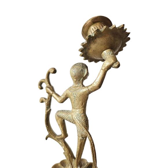 Vintage Brass Monkey Taper Candle Holder Clawfoot Feet Whimsical MCM Art Deco - Picture 8 of 13